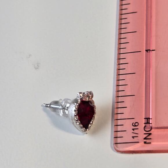 Silver with Ruby Red Heart Crystal Post Earrings - Picture 5 of 5